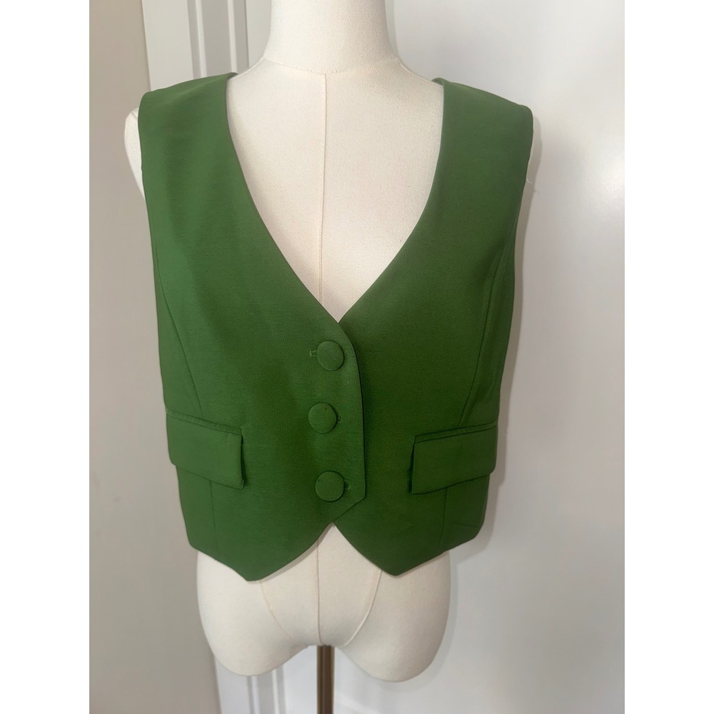 Gabrielle Union Green Button Front Cropped‎ Vest Women's Size M